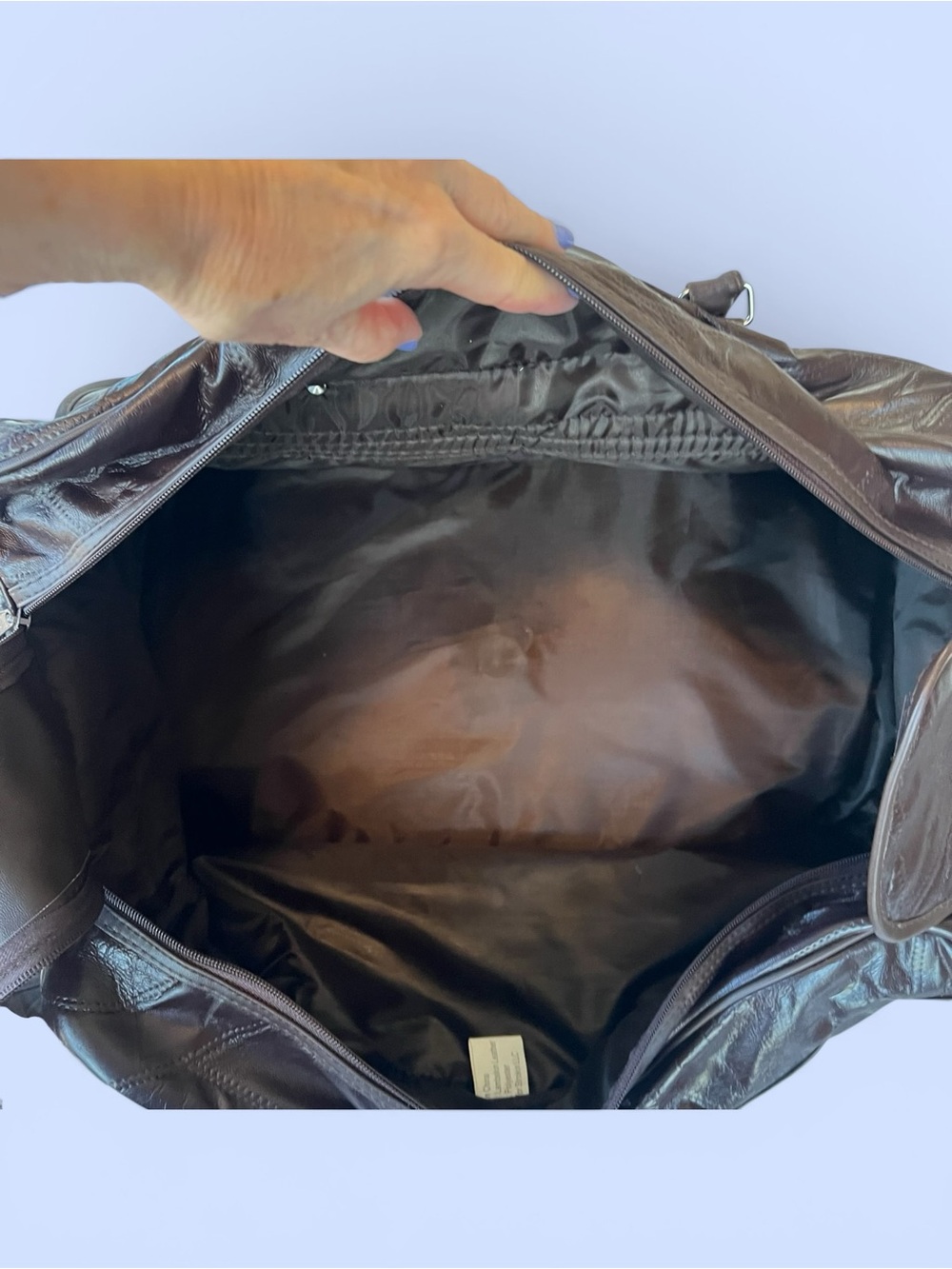 NWT Genuine Lambskin Leather Brown Weekender Duffel Travel Bag CarryOn Overnight - Picture 6 of 8
